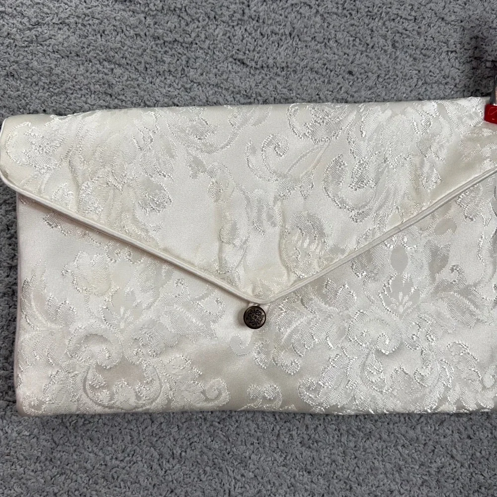 Jessica McClintock Evening Clutch Jacquard Cream OS 90s Vintage Bridal Formal